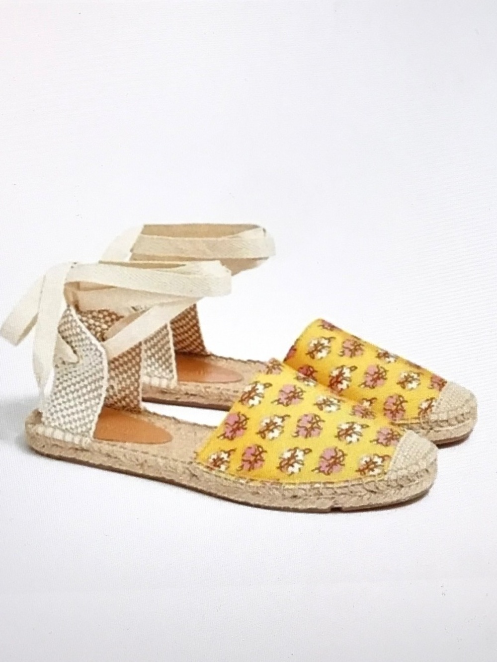 J. CREW FACTORY Floral Printed Canvas Ankle-Wrap Flat Espadrille Sandal Size 9.5